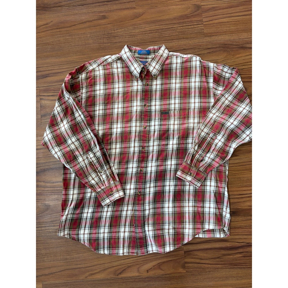 Pendleton Mens XL MacDuff Dress Tartan Plaid Button Down Cotton Shirt Red Green